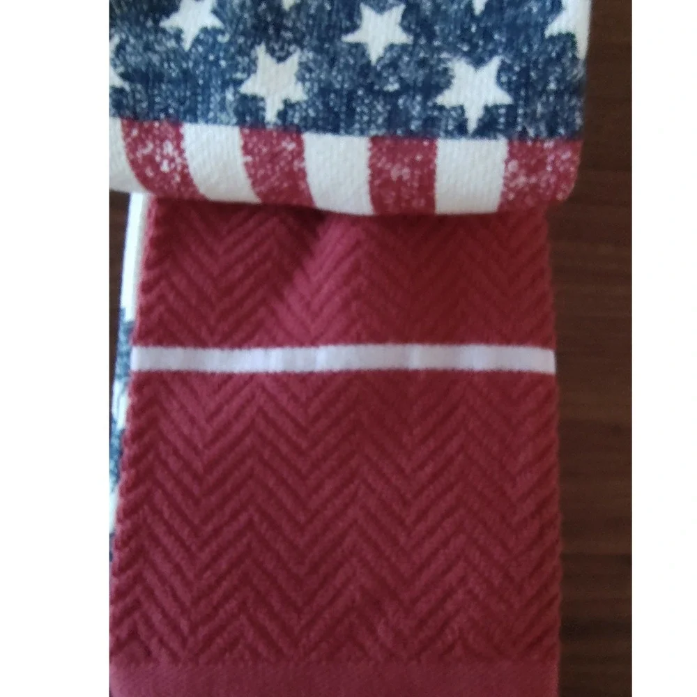 Lauren Ralph Lauren 3PK Kitchen Towels American Flag Stars Stripes Red Cotton